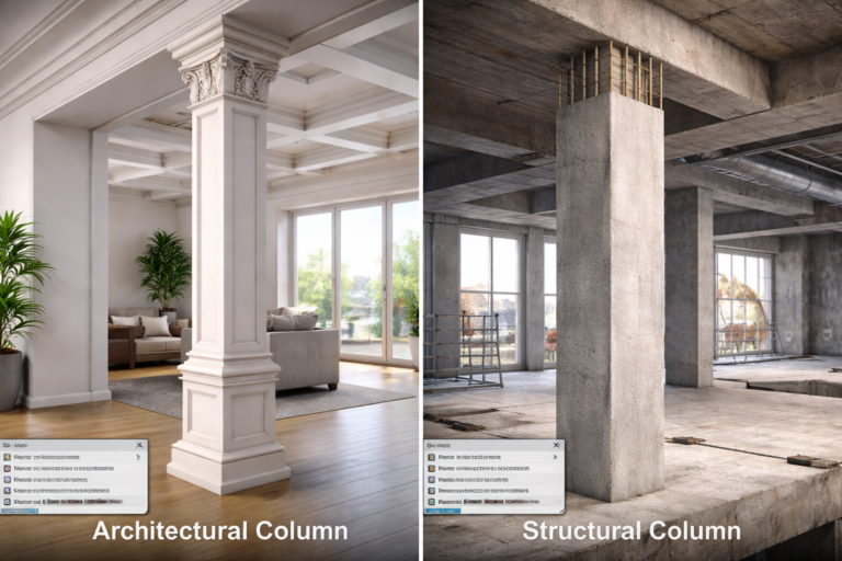 الفرق بين العمود المعماري والعمود الإنشائي في الريفيت